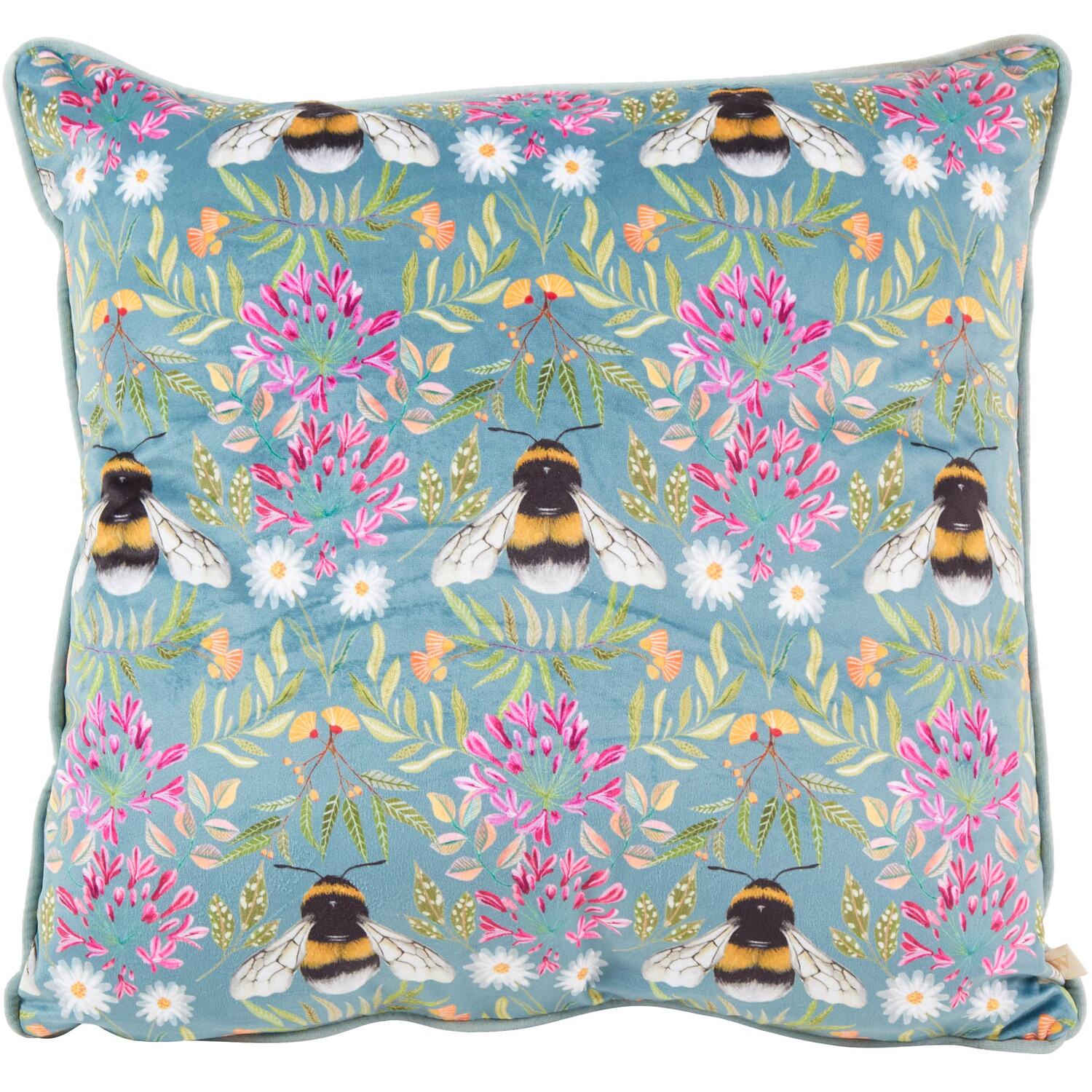 Zinnia Bee Cushion - Blue Image 1