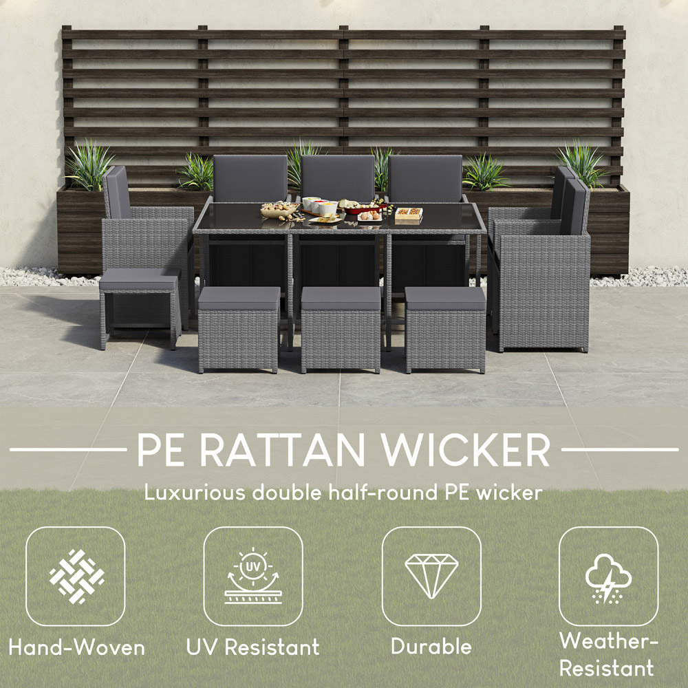 GARDEN VIDA Cuba 10 Seater Grey PE Rattan Garden Dining Set with Cover Image 4