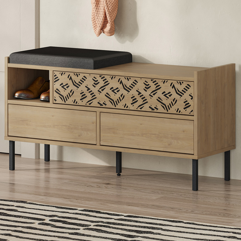 Decortie Heaton 3 Door Single Shelf Oak Modern Shoe Storage Bench Image 1