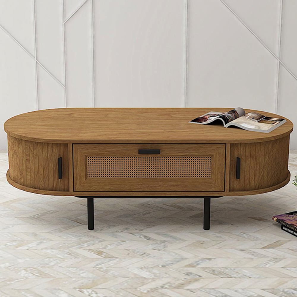 Kudl 2 Door Single Drawer Light Oak Coffee Table Image 1