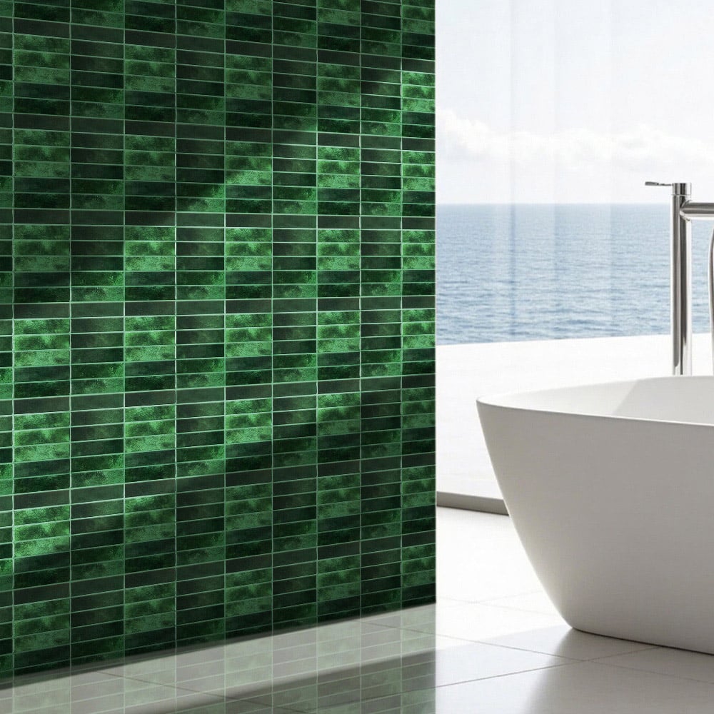 Living and Home Green Rectangle Self Adhesive Wall Sticker 10 Pack Image 1