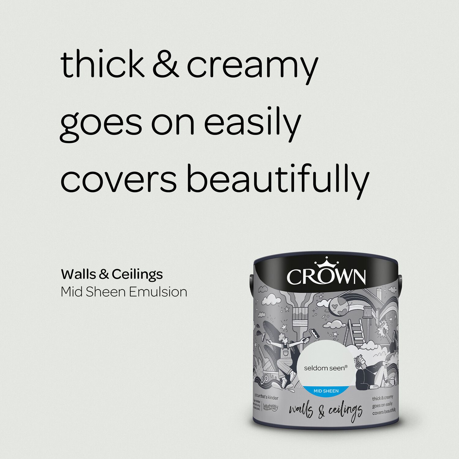 Crown Walls & Ceilings Seldom Seen Mid Sheen Emulsion Paint 2.5L Image 8