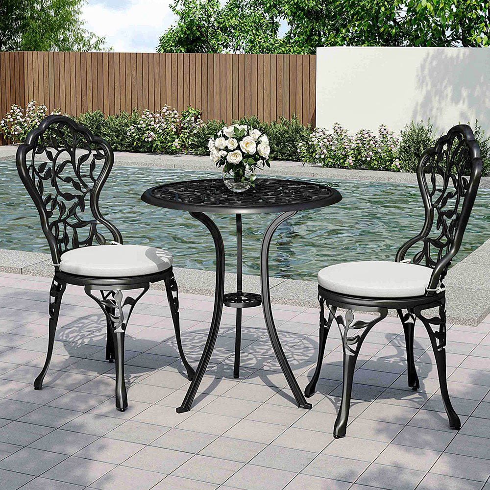 Living and Home 2 Seater Leaf Cast Aluminium Bistro Set Image 7