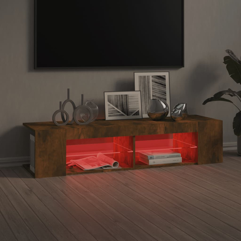 vidaXL 6 Shelf Smoked Oak TV Cabinet with LED Lights Image 7