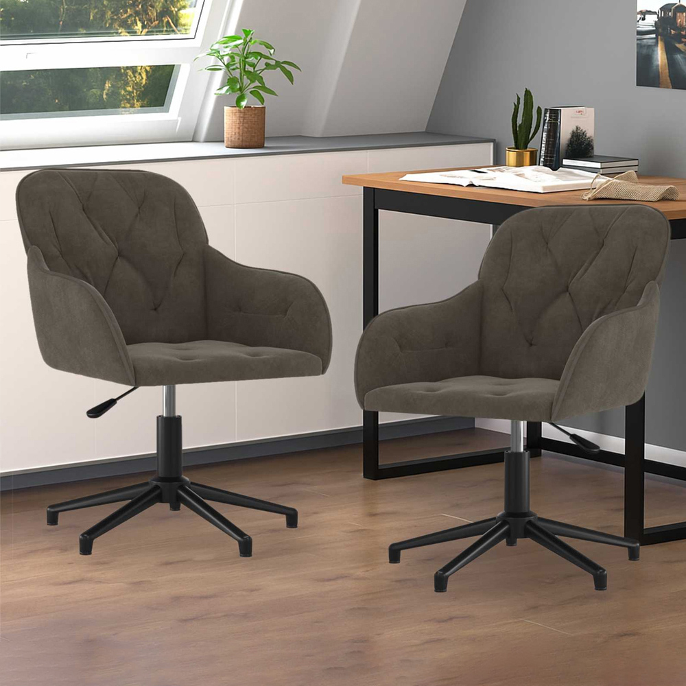 vidaXL Set of 2 Dark Grey Velvet Height-Adjustable Swivel Dining Chair Image 1