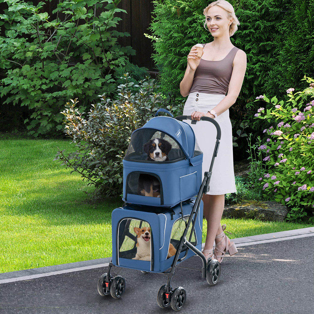 Costway Blue Foldable Double Pet Stroller Image 2