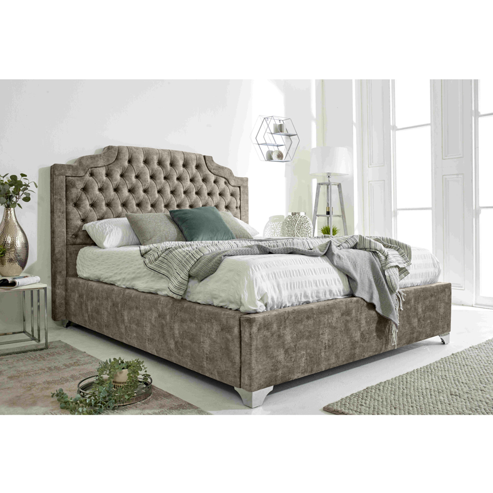 Eleganza Ryker Super King Size Taupe Oakland Fabric Bed Frame with Chesterfield Headboard Image 8