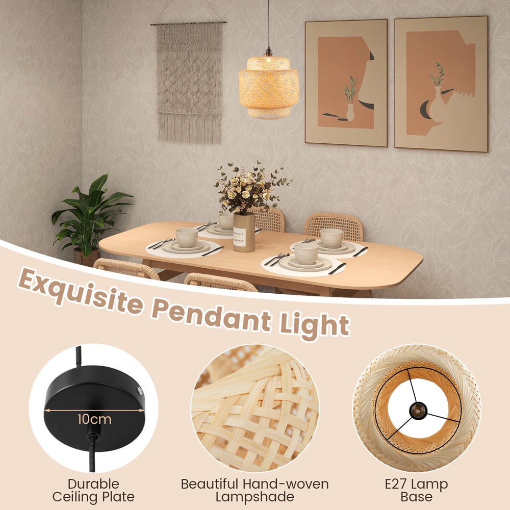 Costway Bamboo Pendant Light with Lampshade Image 8