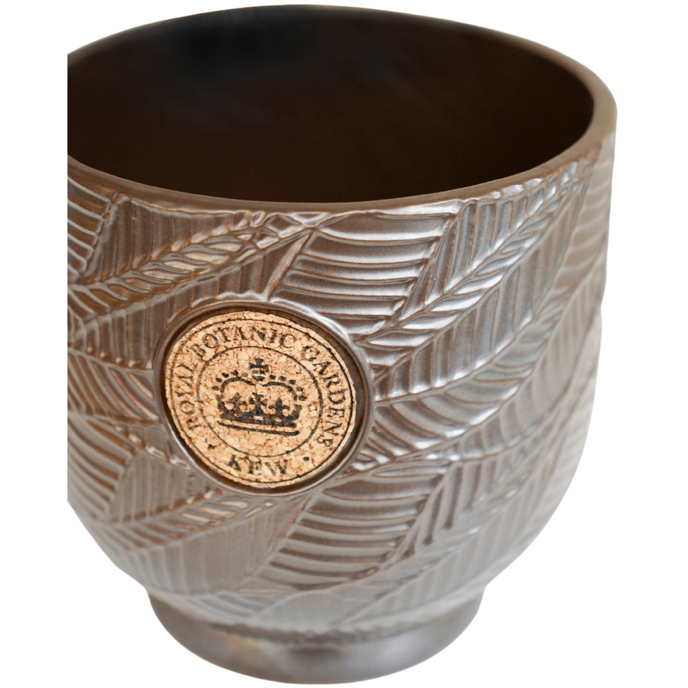 Ivyline Kew Charcoal Leaf Embossed Cork Reactive Glaze Indoor Planter ...
