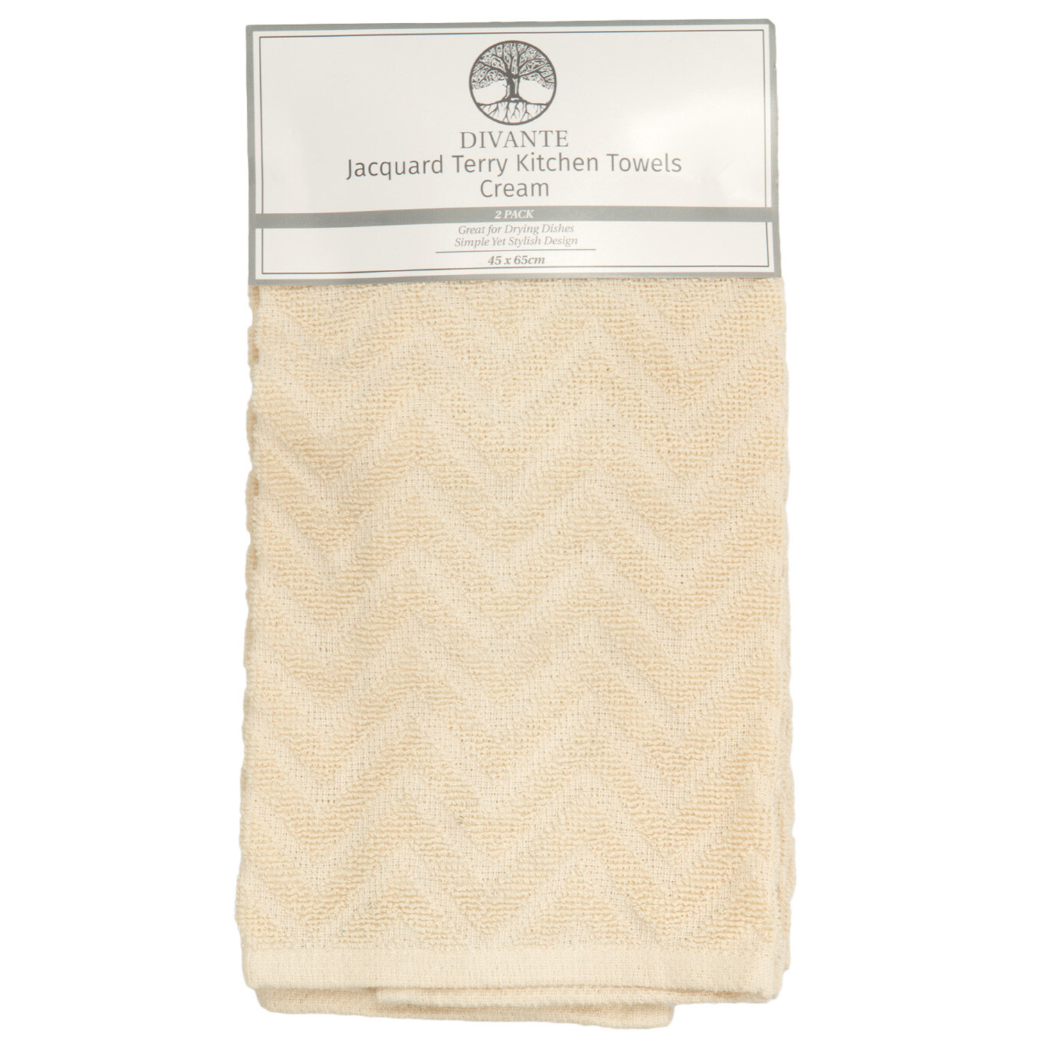 Pack of 2 Jacquard Terry Kitchen Towels - Cream Image 1
