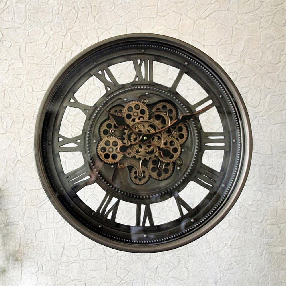 Acacia Home Grey Gear Round Wall Clock 60cm Image 2