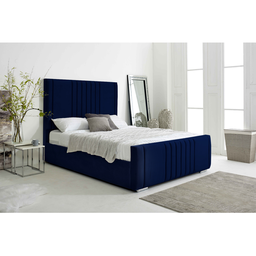 Eleganza Home Willard Small Double Blue Plush Velvet Bed Frame with Headboard Image 3