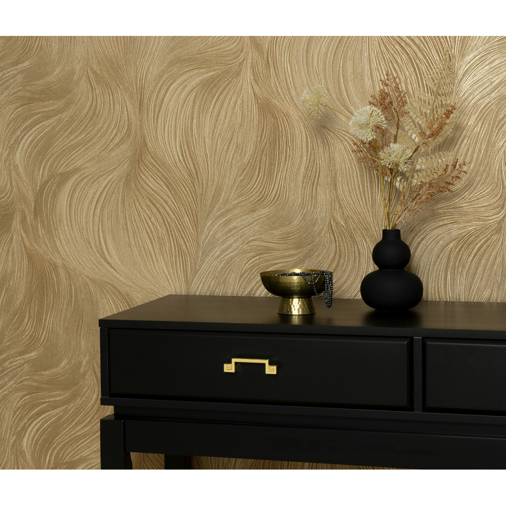 Erismann Waves of Light Gold Vinyl Wallpaper Image 6