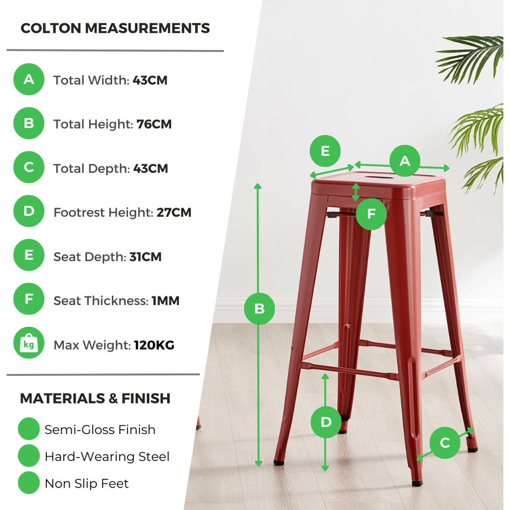 Furniturebox Carter Red Tolix Style Bar Stool Set of 2 Image 6