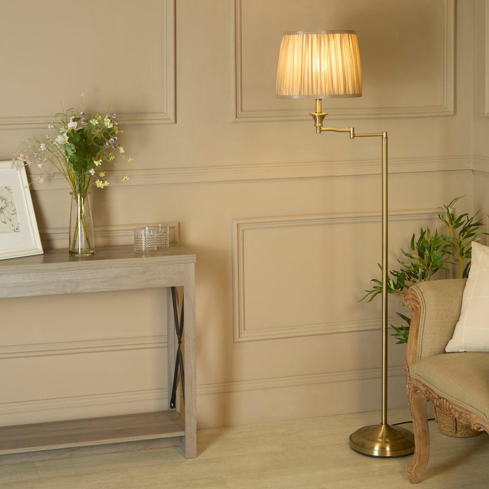 Lighting Collection Meyer Pleated Fabric Shade Swing Arm Antique Brass Floor Lamp Image 2