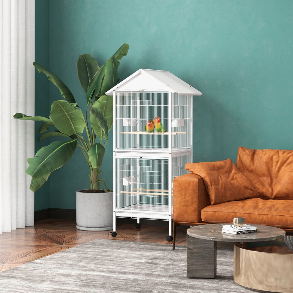 PawHut 2 Tier Large White Bird Cage Image 6