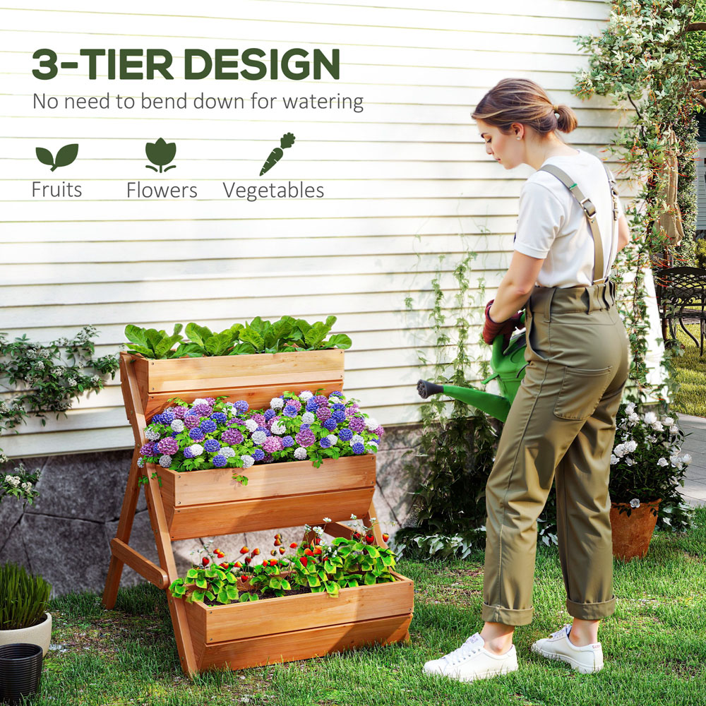 Outsunny 3-Tier Brown Wooden Raised Garden Bed Elevated Planter Box Image 4