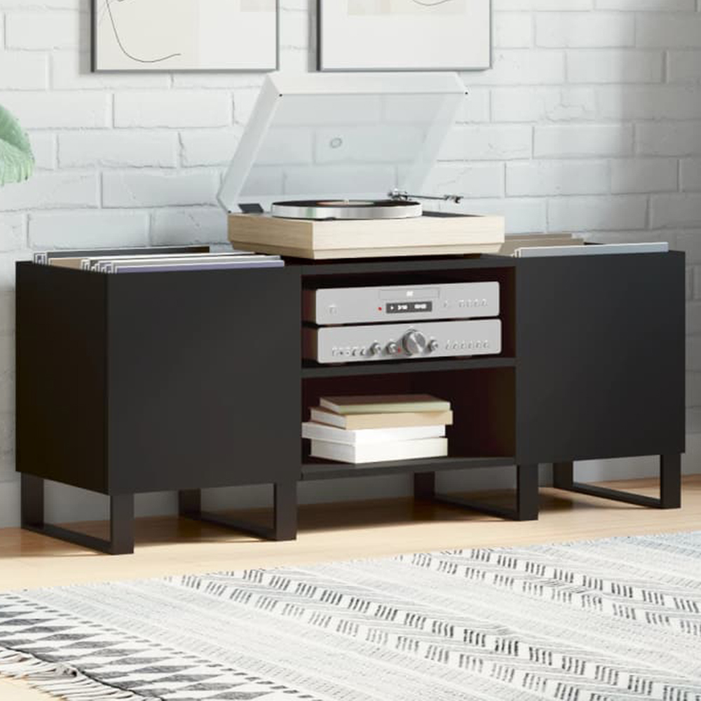 vidaXL 2 Shelf Black Record Cabinet Image 1