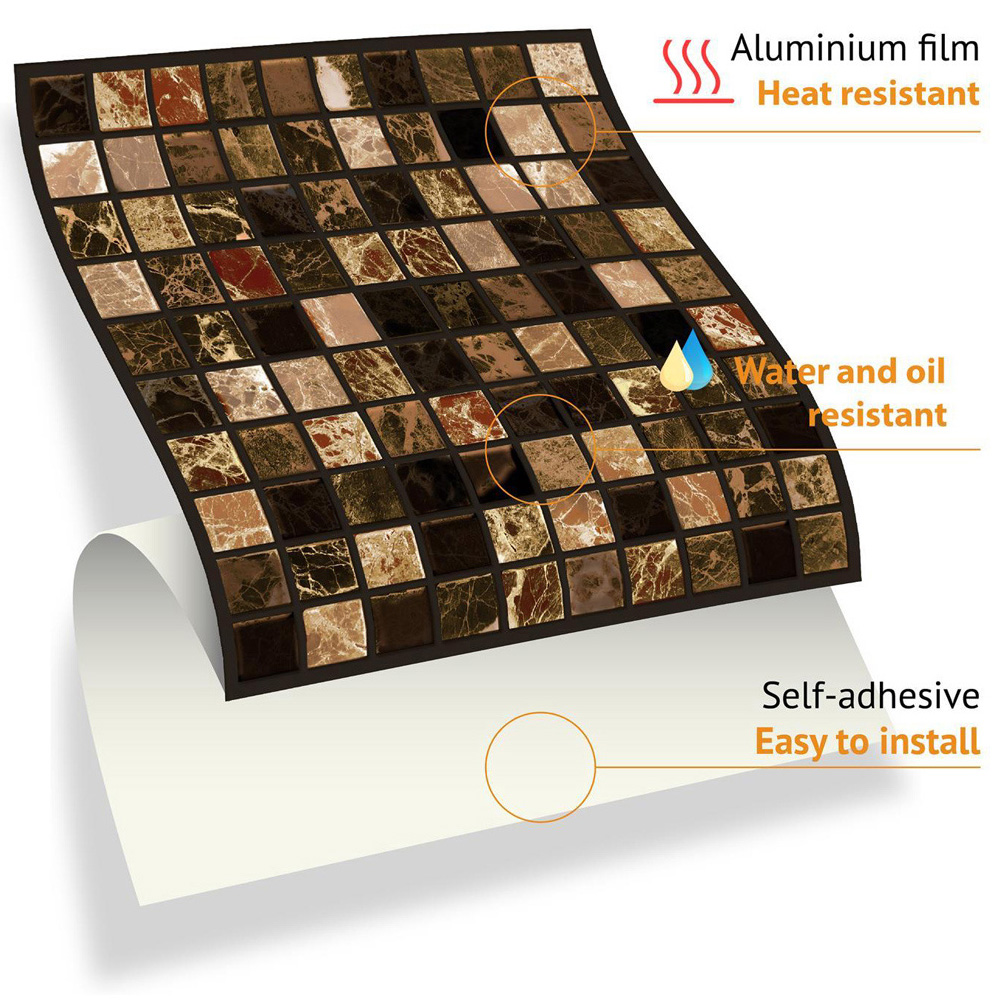 Walplus Metallic Brown Marble Mosaic Self Adhesive Tile Sticker 24 Pack Image 5