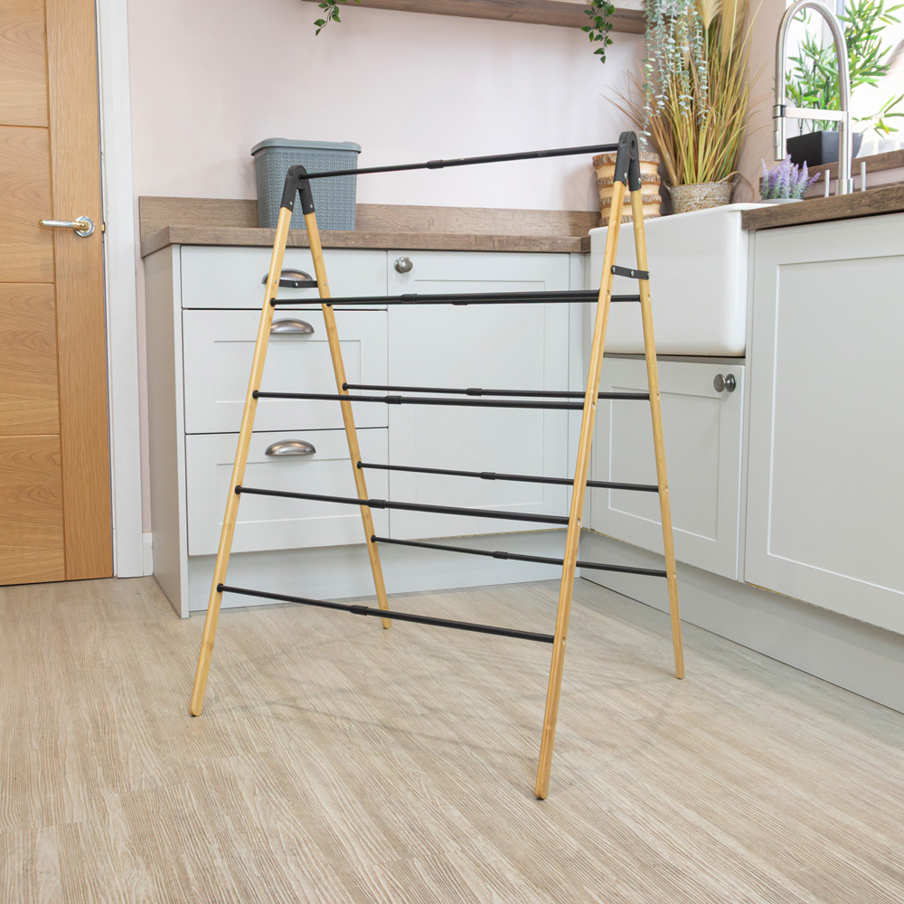 JVL 4-Tier Black and Bamboo Extendable Clothes Ladder 6m Image 8