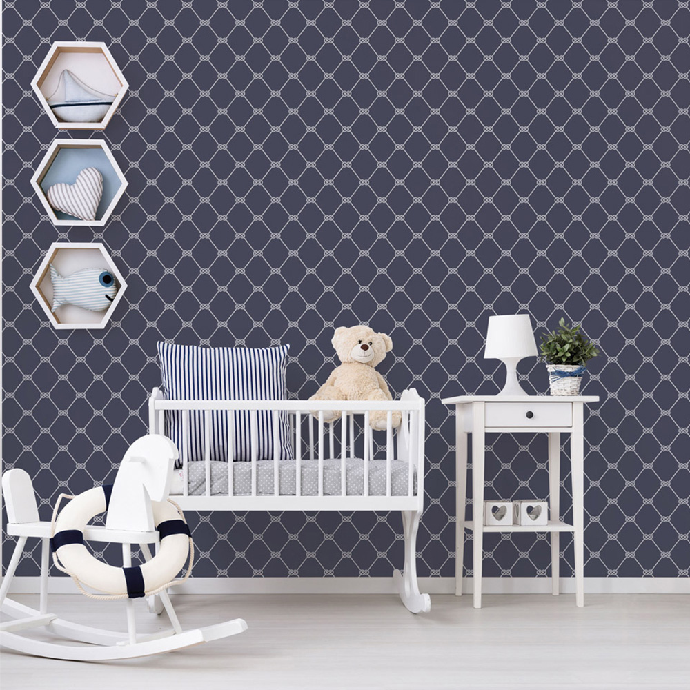 Galerie Deauville 2 Geometric Navy Blue and White Wallpaper Image 3
