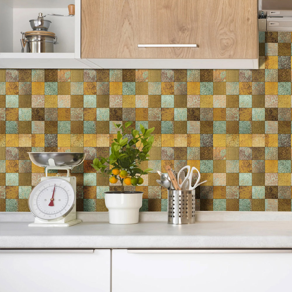 Britwall Bronze Multi-Shade Mosaic Square Aluminium Peel and Stick Backsplash 300 x 300mm 4 Pack Image 7