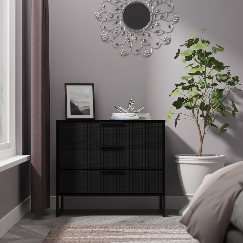 Crowndale Fluted 3 Drawer Black Ash Chest of Drawers Ready Assembled Image 7