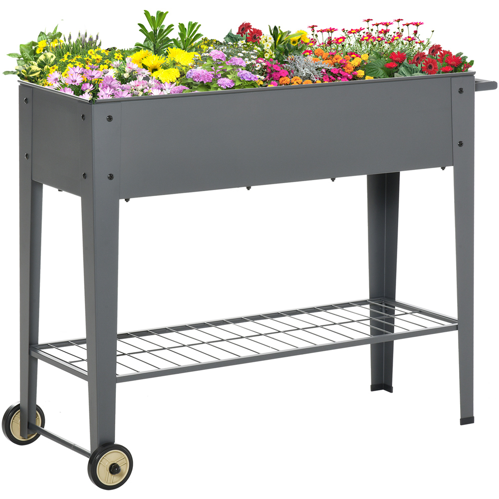 Outsunny Grey Raised Garden Bed with Wheels and Shelf 104 x 39 x 80cm Image 1