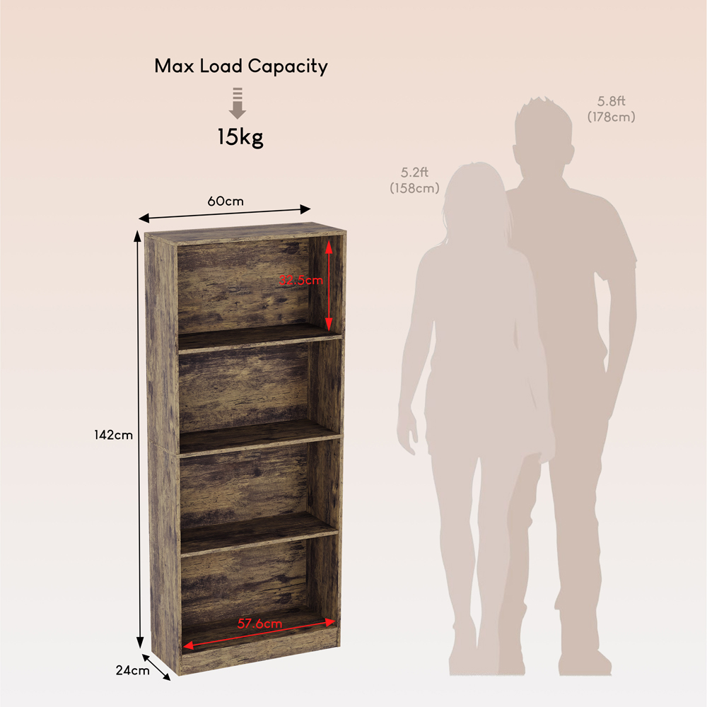 VIDA DESIGNS Cambridge 4 Shelf Dark Wood Large Bookcase Image 9