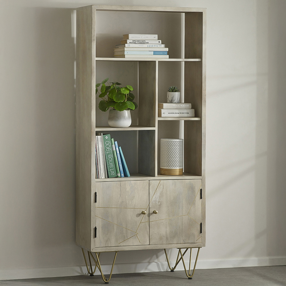 Brooklyn Huyen 2 Door 5 Shelf Light Gold Large Bookcase Image 1