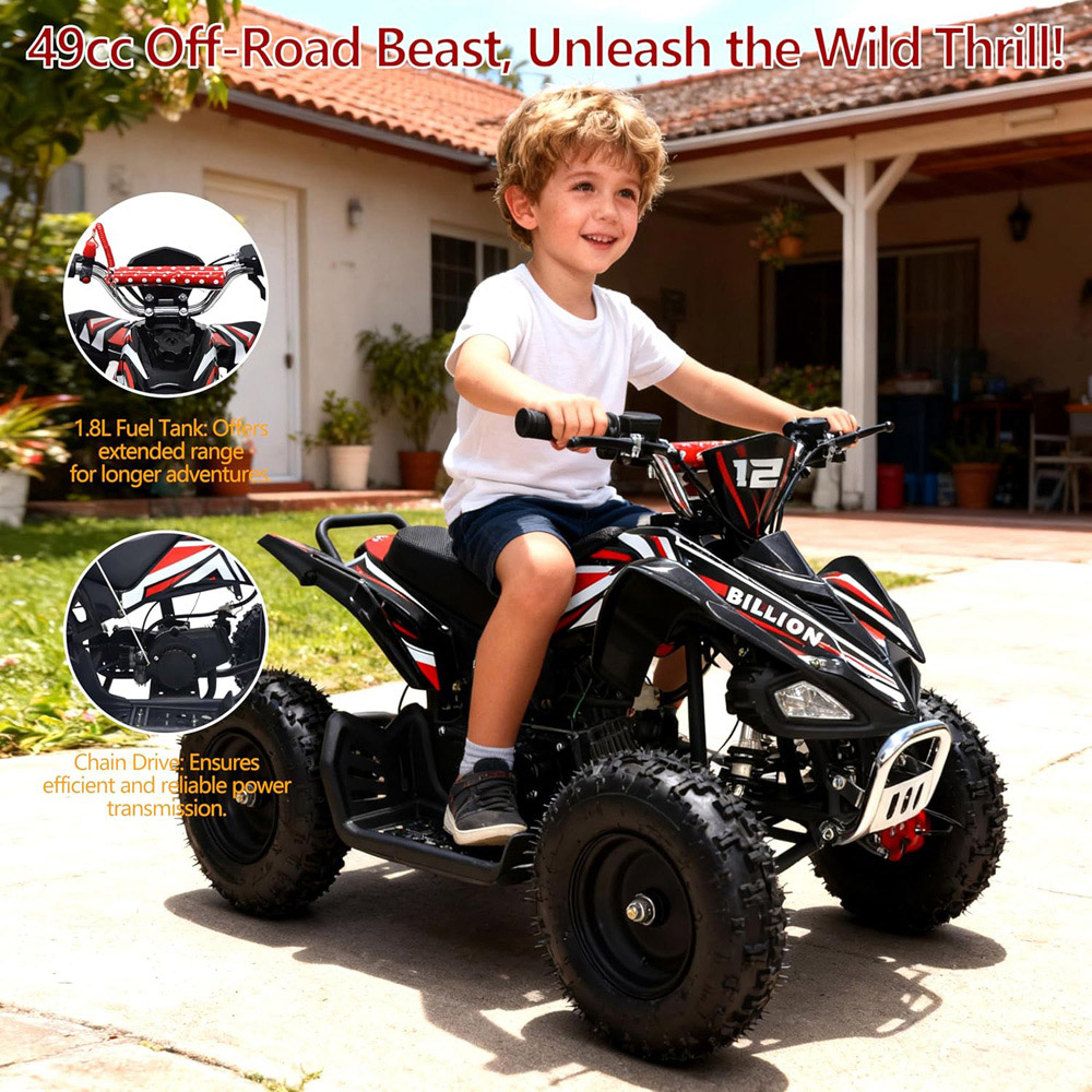 Alivio Kids Red 49cc 2-Stroke Engine Mini Petrol Quad Bike with Disc Brakes 1.8L Image 5