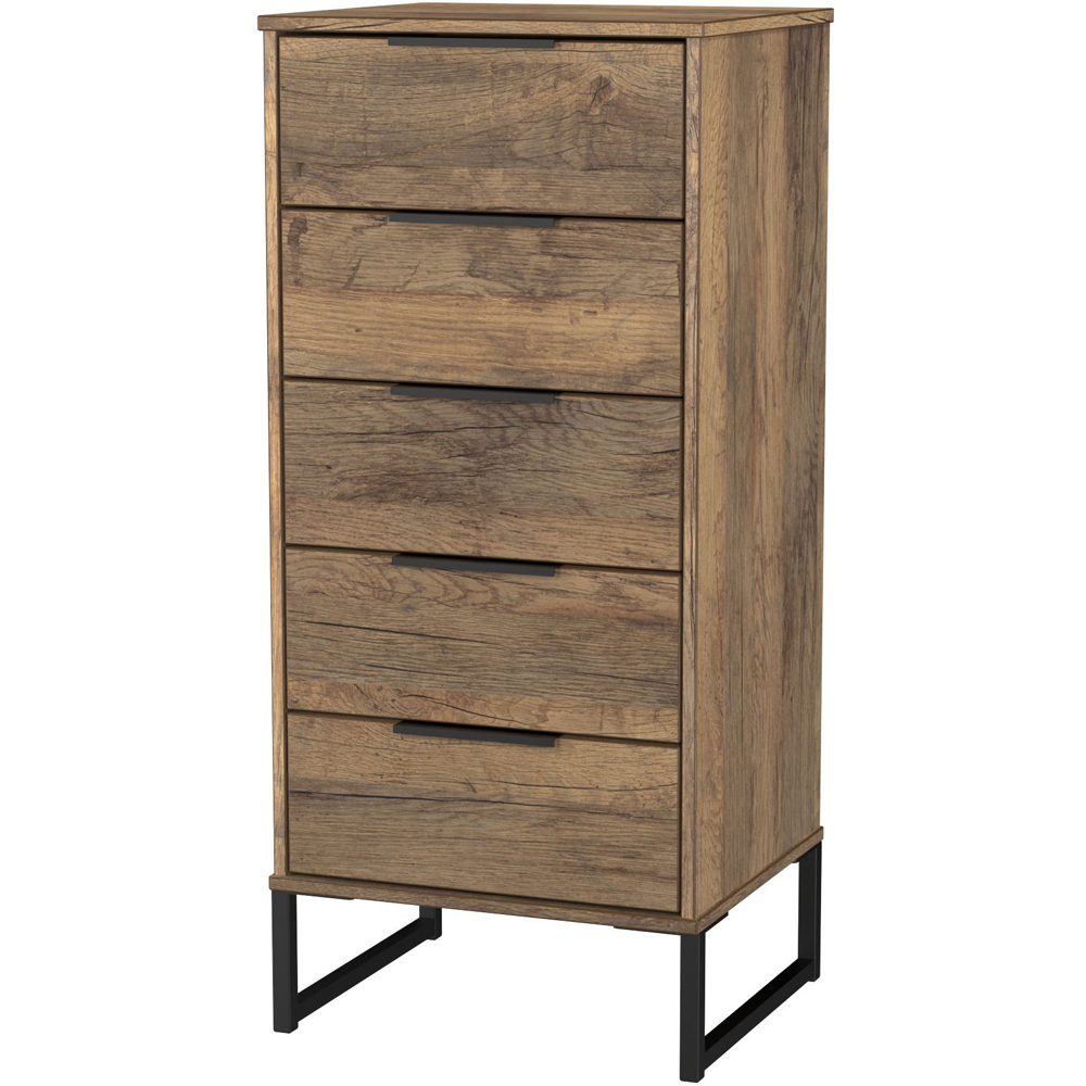 Crowndale Hong Kong 5 Drawer Vintage Oak Tall Bedside Cabinet Ready Assembled Image 2