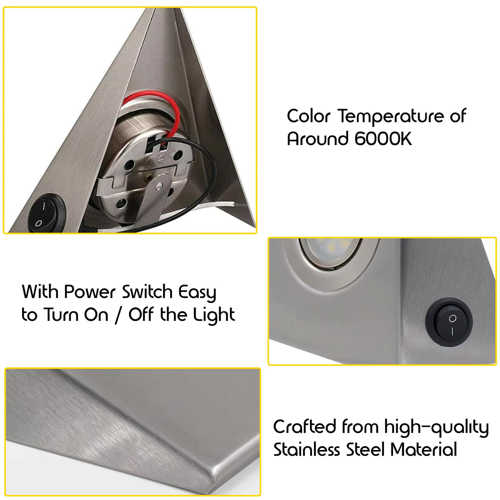 ATEK Cool White LED Silver Triangle Under Cabinet Light 3 Pack Image 7
