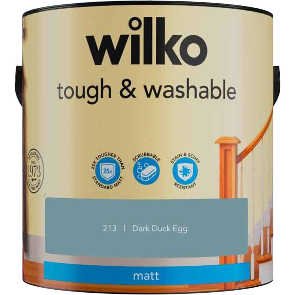 Wilko Tough & Washable Dark Duck Egg Matt Emulsion Paint 2.5L Image 2
