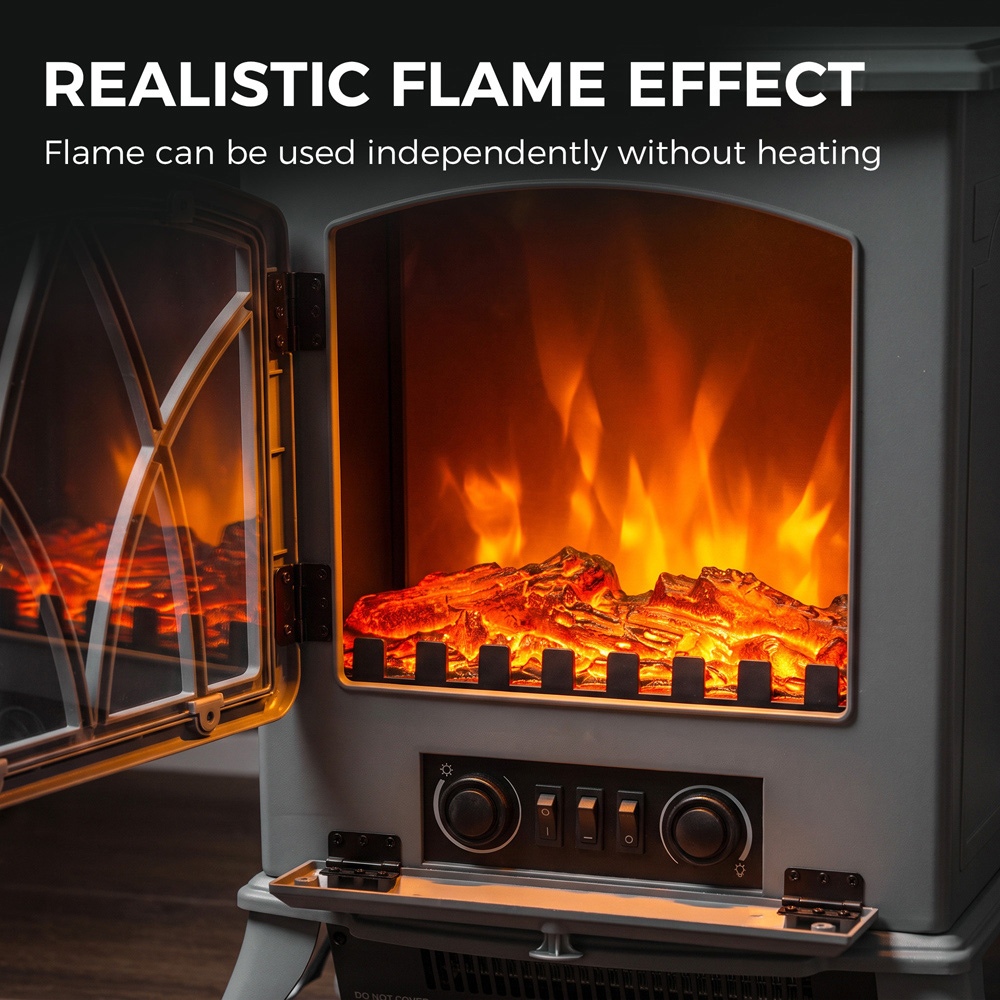 HOMCOM Grey Freestanding Fireplace Log Burner with LED Flame Effect Image 4