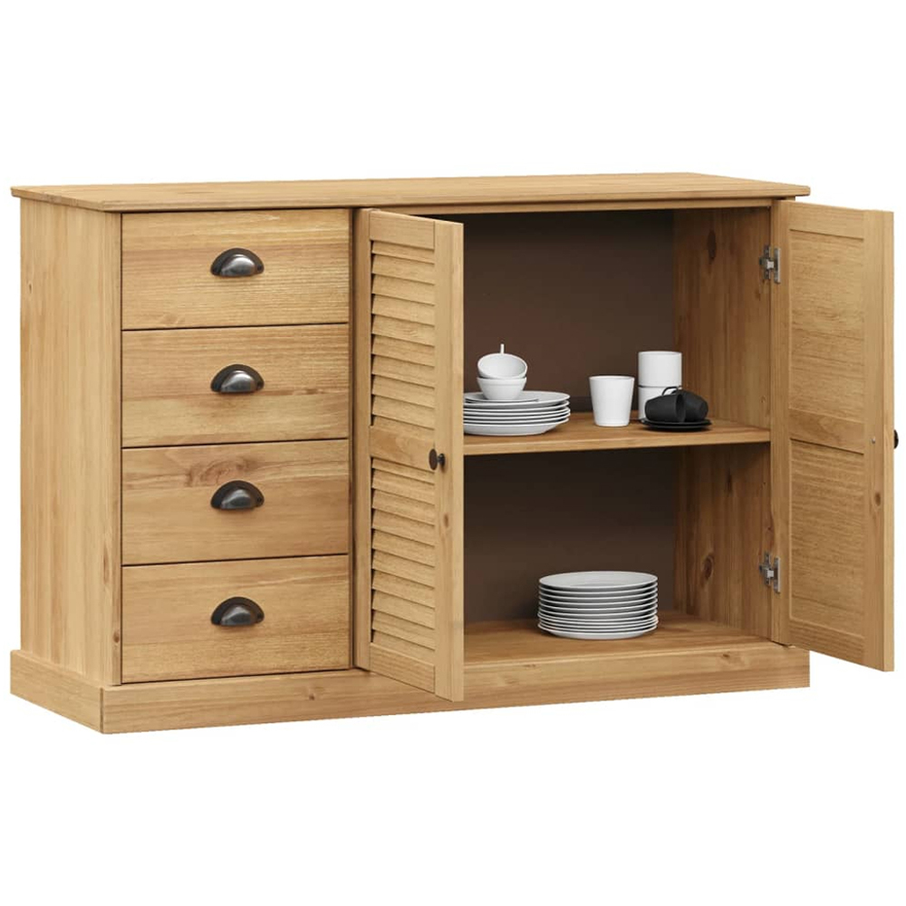 vidaXL Vigo 2 Shutter Door 4 Drawer Solid Wood Pine Sideboard Image 3