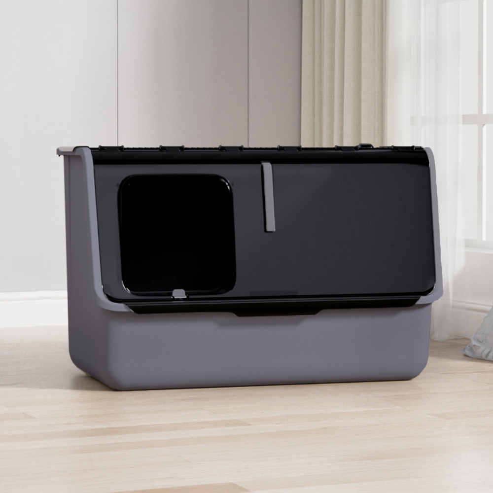H&O Direct Black Enclosed Cat Litter Box with Anti Splash Top Image 2
