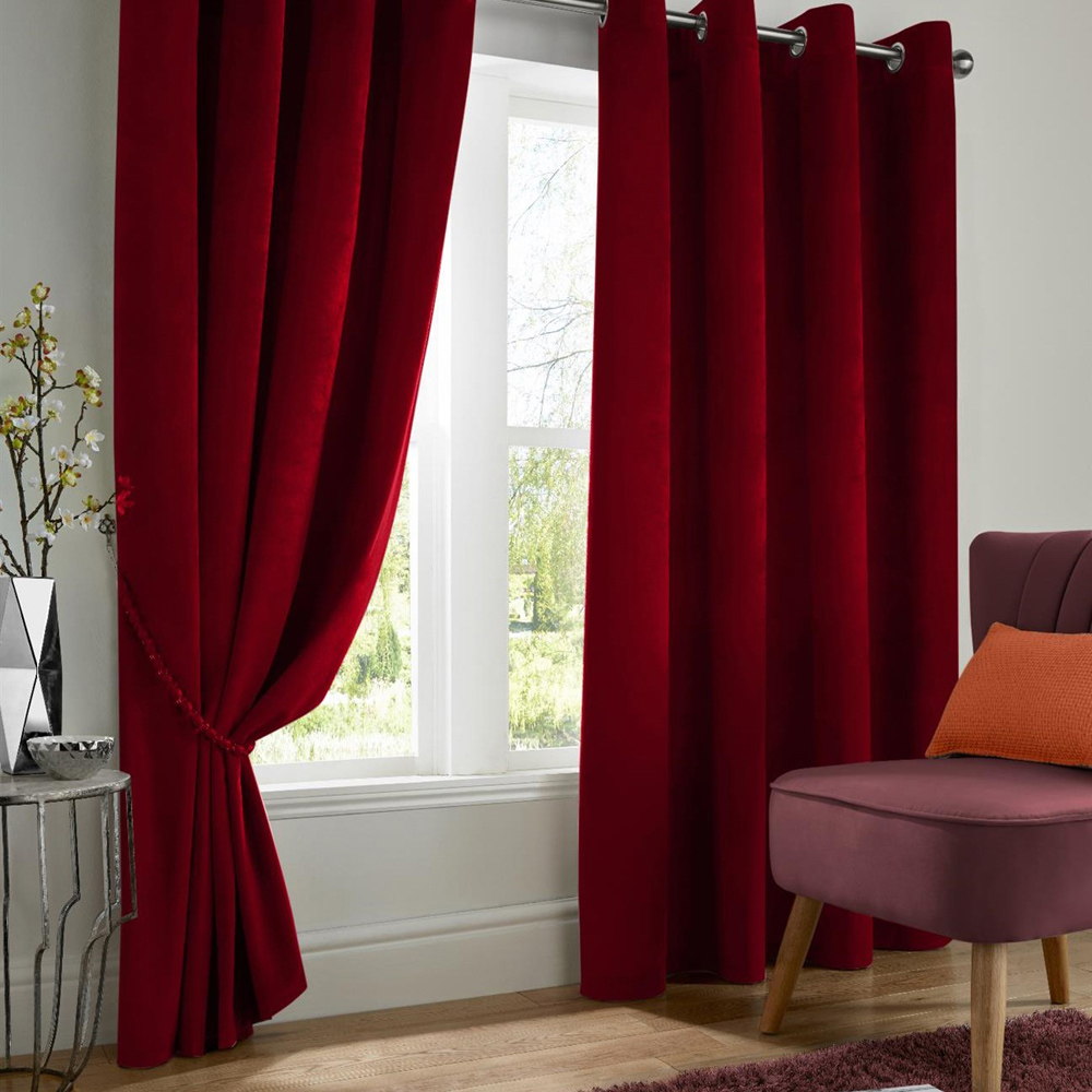 Alan Symonds Red Velvet Blackout Ring Top Eyelet Curtains 229 x 183cm Image 1