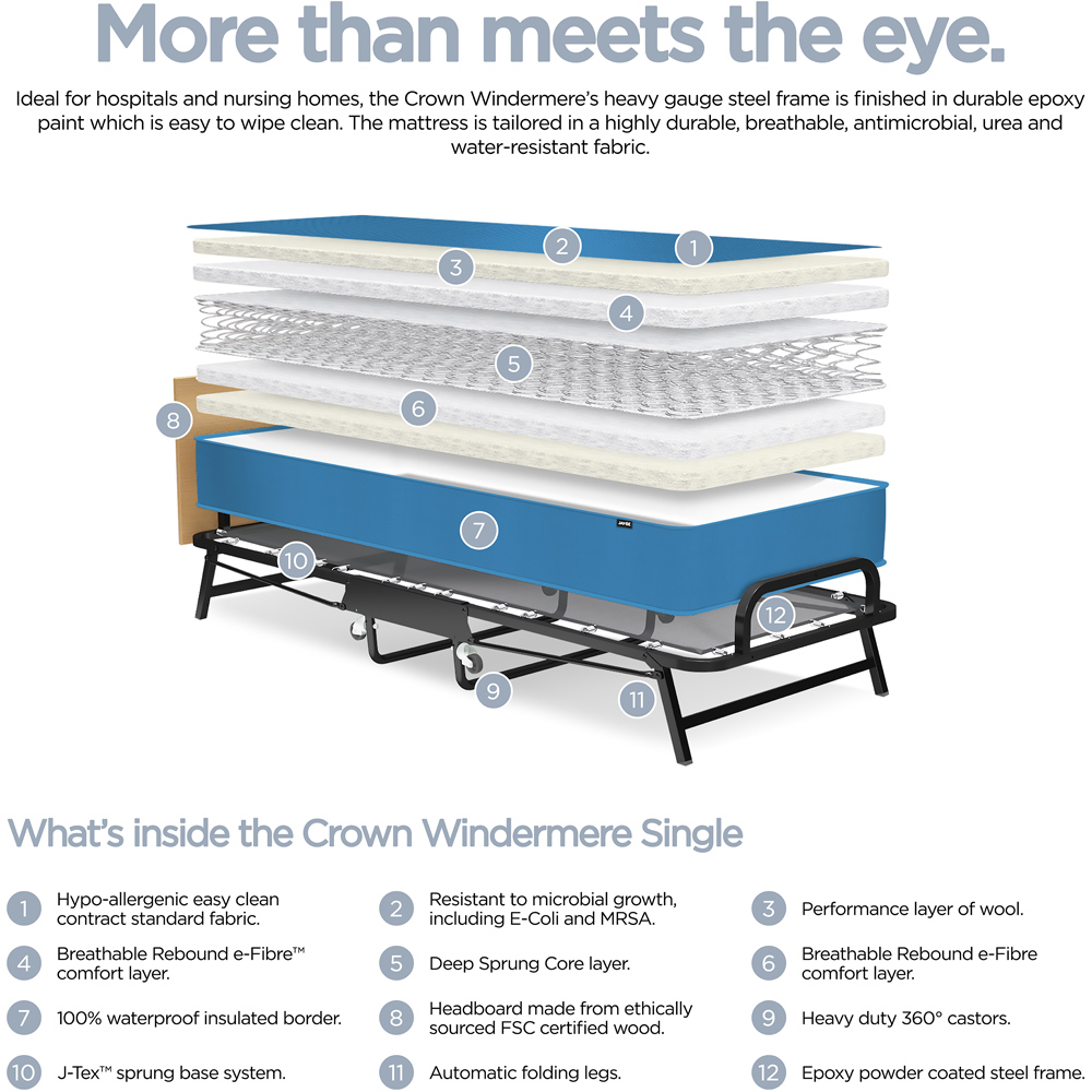 Jay-Be Crown Windermere Single Folding Bed with Waterproof Deep Sprung Mattress Image 5