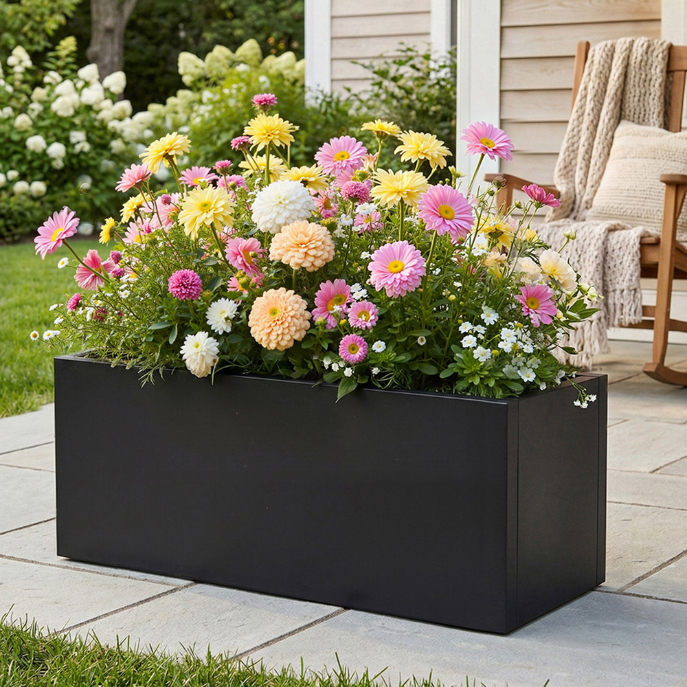 Living and Home Black Metal Rectangular Planter Box 80L Image 2