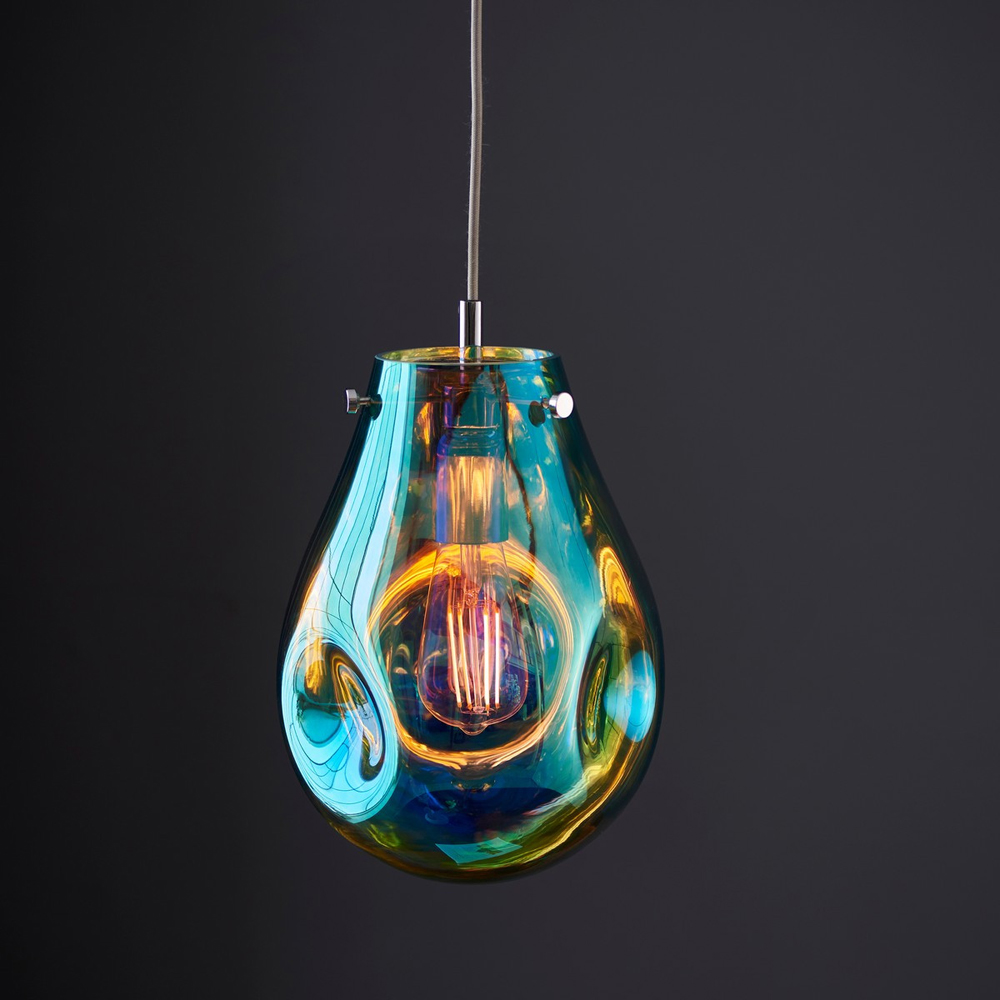 Merano Perugia Small Metallic Glass Petrol Pendant Ceiling Lamp Image 2