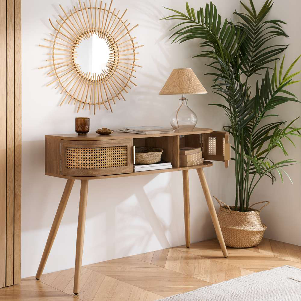 Birlea Noah 2 Door Single Shelf Rattan Effect Console Table Image 8