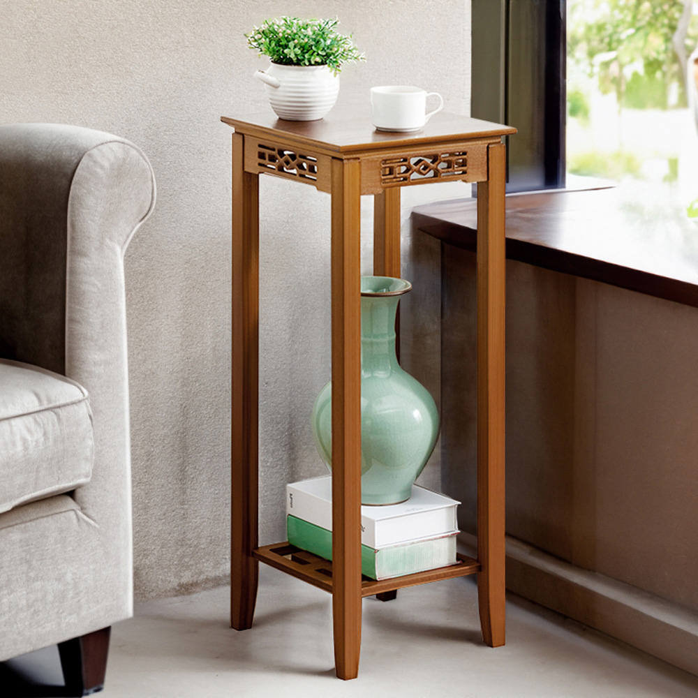 Living and Home 2 Tier Classic Bamboo Plant Stand Image 2