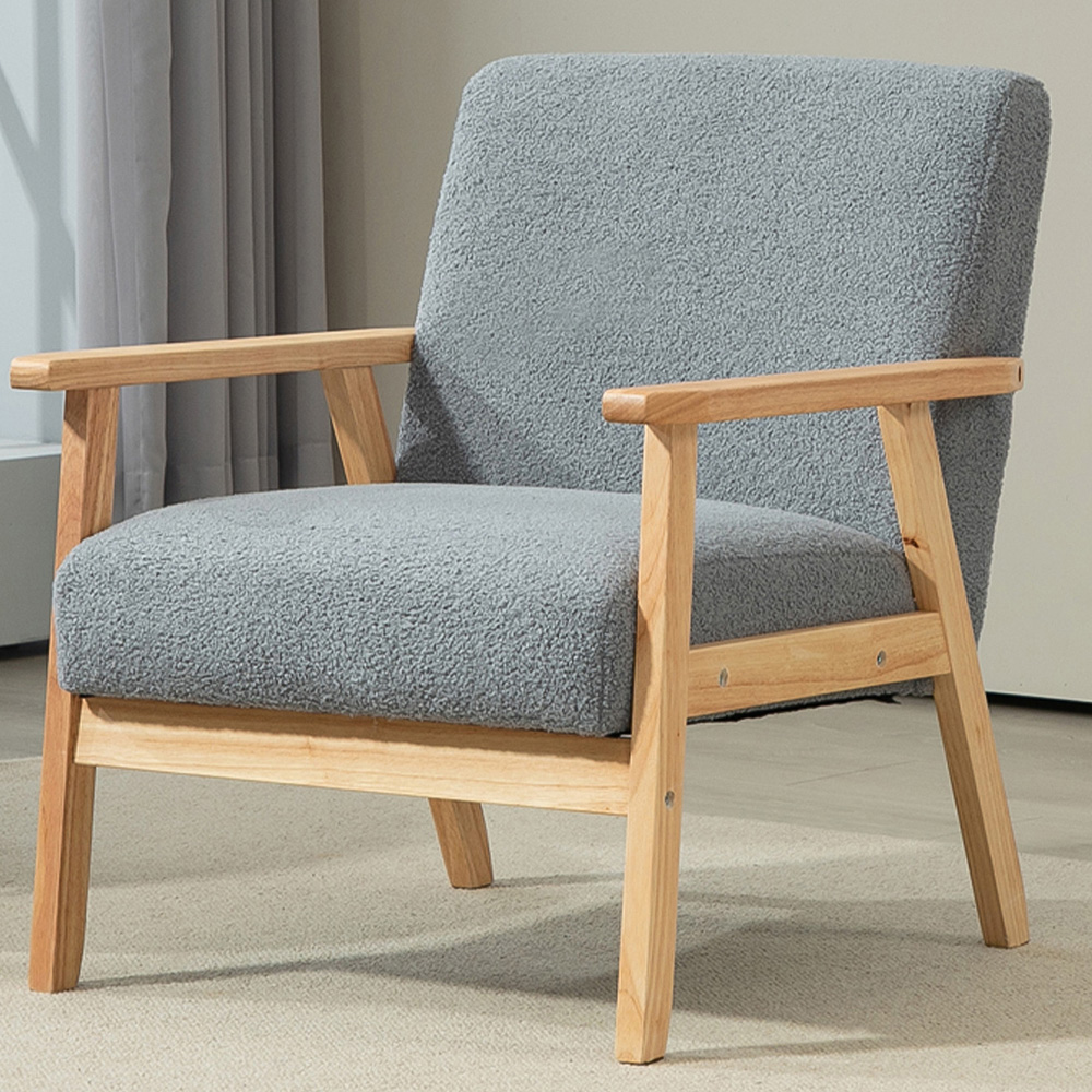 HOMCOM Grey Wood Frame Accent Armchair with Cashmere Cushions Image 1