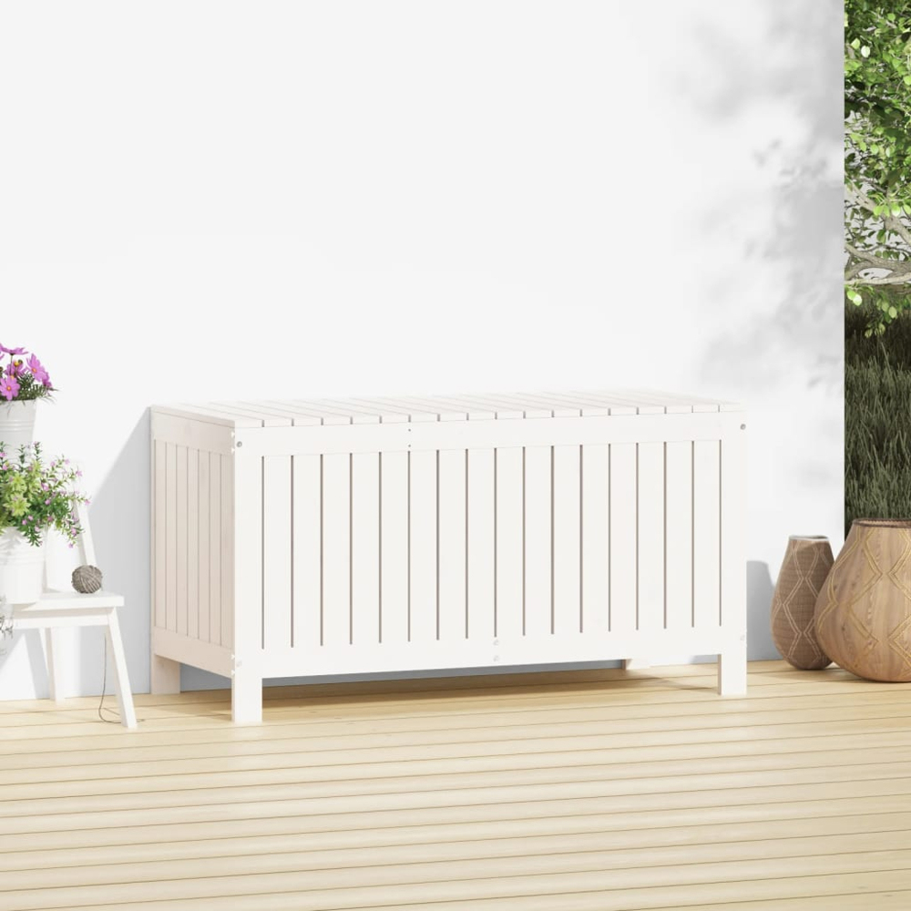 vidaXL 60 x 115 x 49cm White Pine Wood Garden Storage Box Image 2