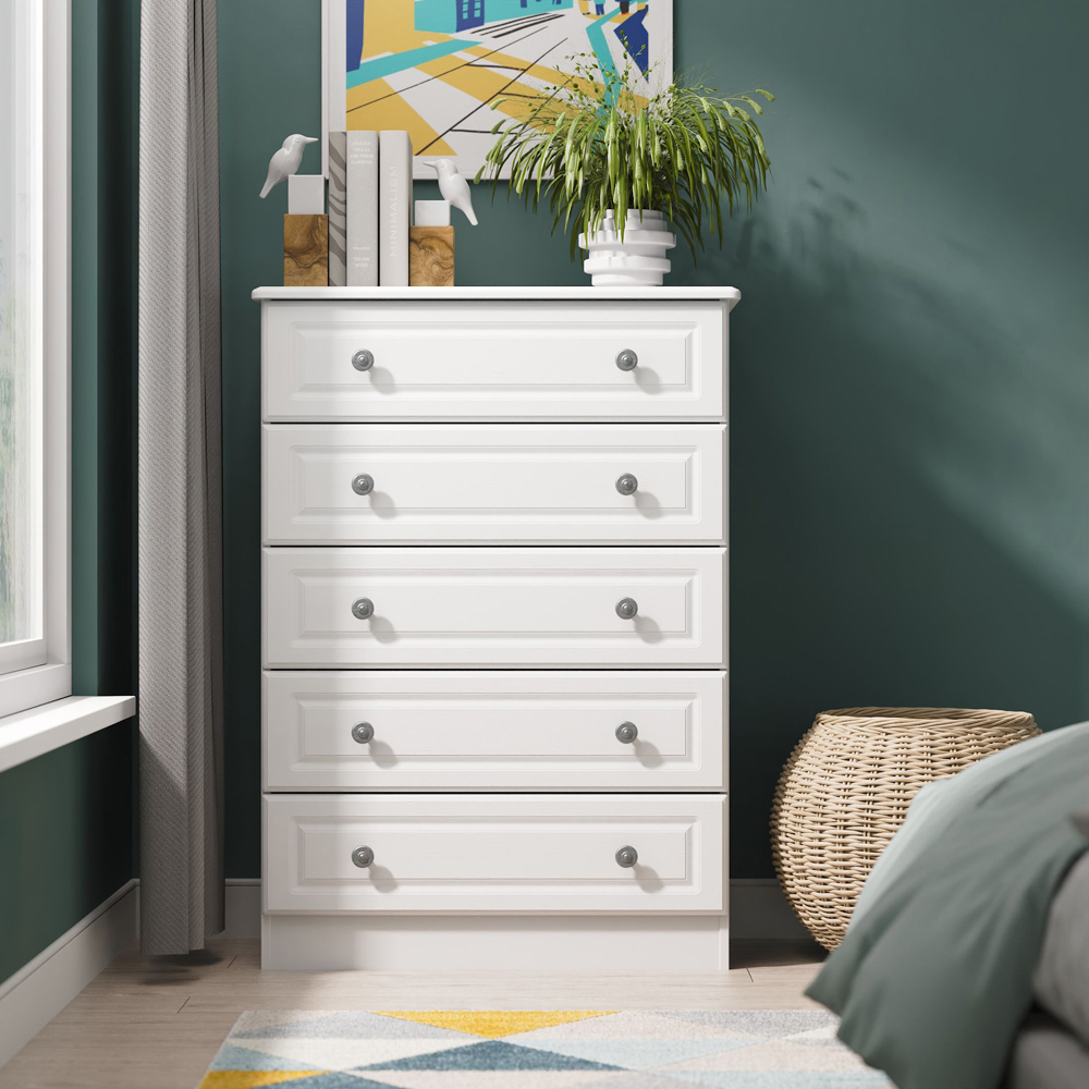 Crowndale Pembroke 5 Drawer Matt White Chest of Drawers Ready Assembled Image 7