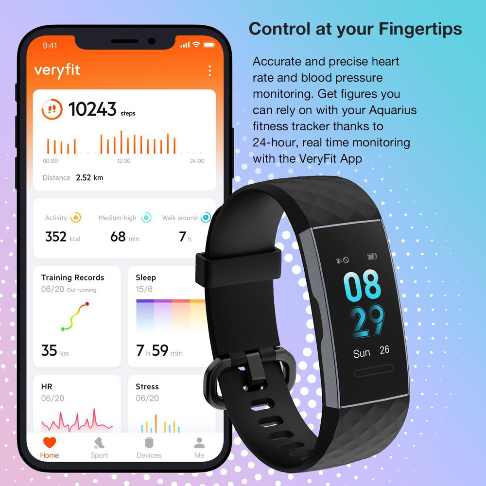 Aquarius Black Bluetooth Fitness Tracker with Heart Rate Monitor and Step Counter Image 7
