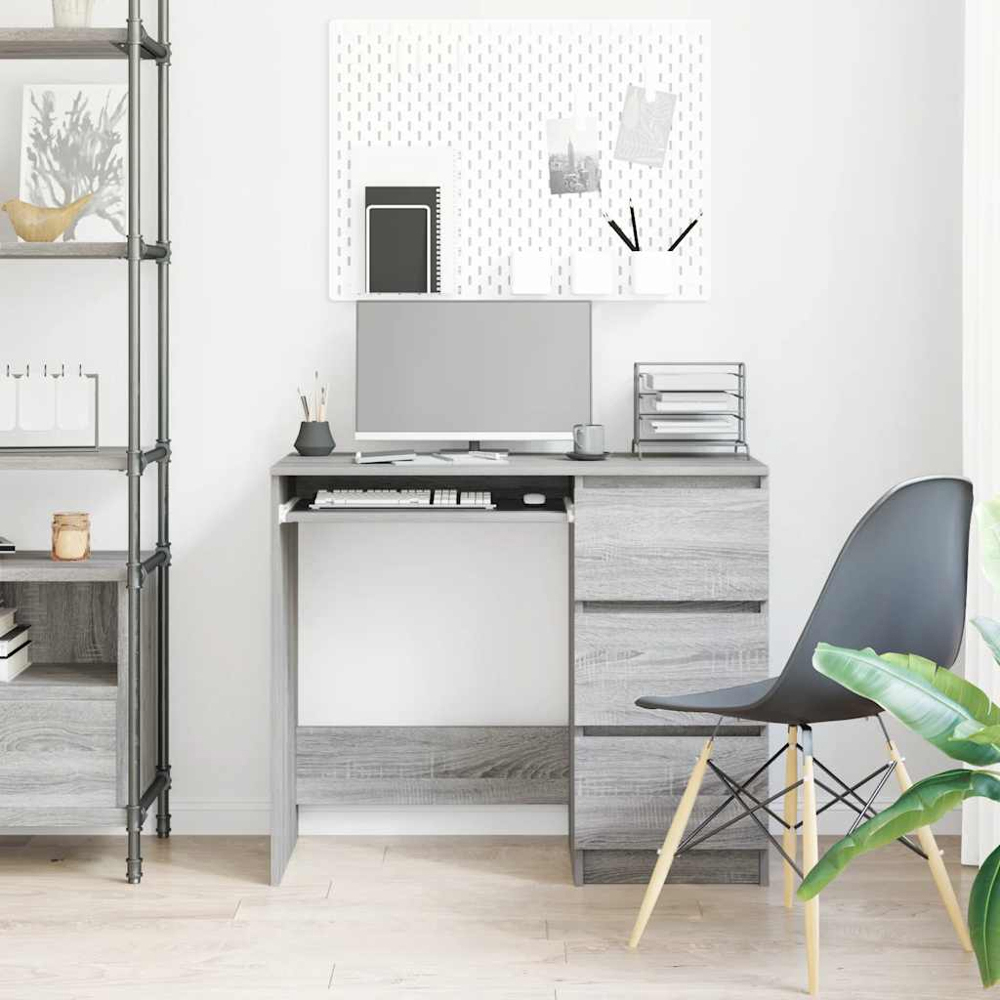 vidaXL 3 Drawer Computer Desk with Keyboard Tray Grey Sonoma Image 9