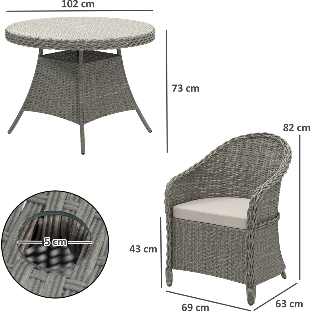 Outsunny 4 Seater Grey Rattan Garden Dining Set with Cushions and Umbrella Hole Image 9