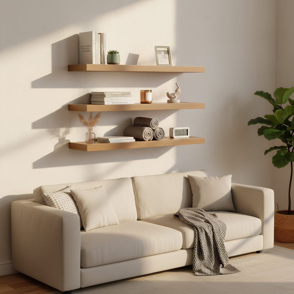 Harbour Housewares 80cm 6 Pack Walnut Floating Shelf Image 4